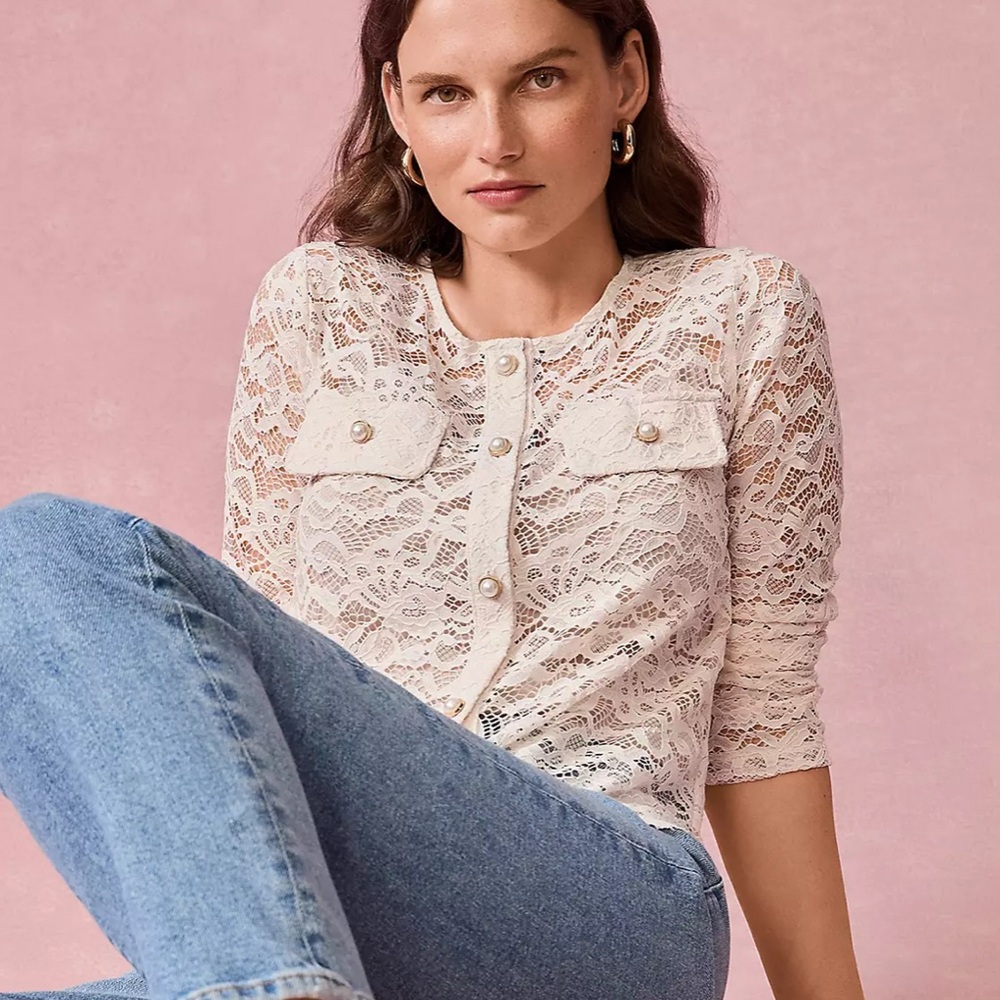 NWT Loft Lace Top w/ Pearl Buttons